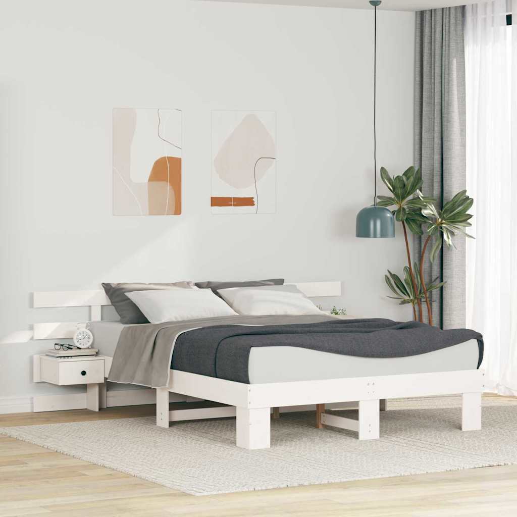 Ágykeret fejtámlával Fehér 140 x 200 cm Tömör fenyőfa