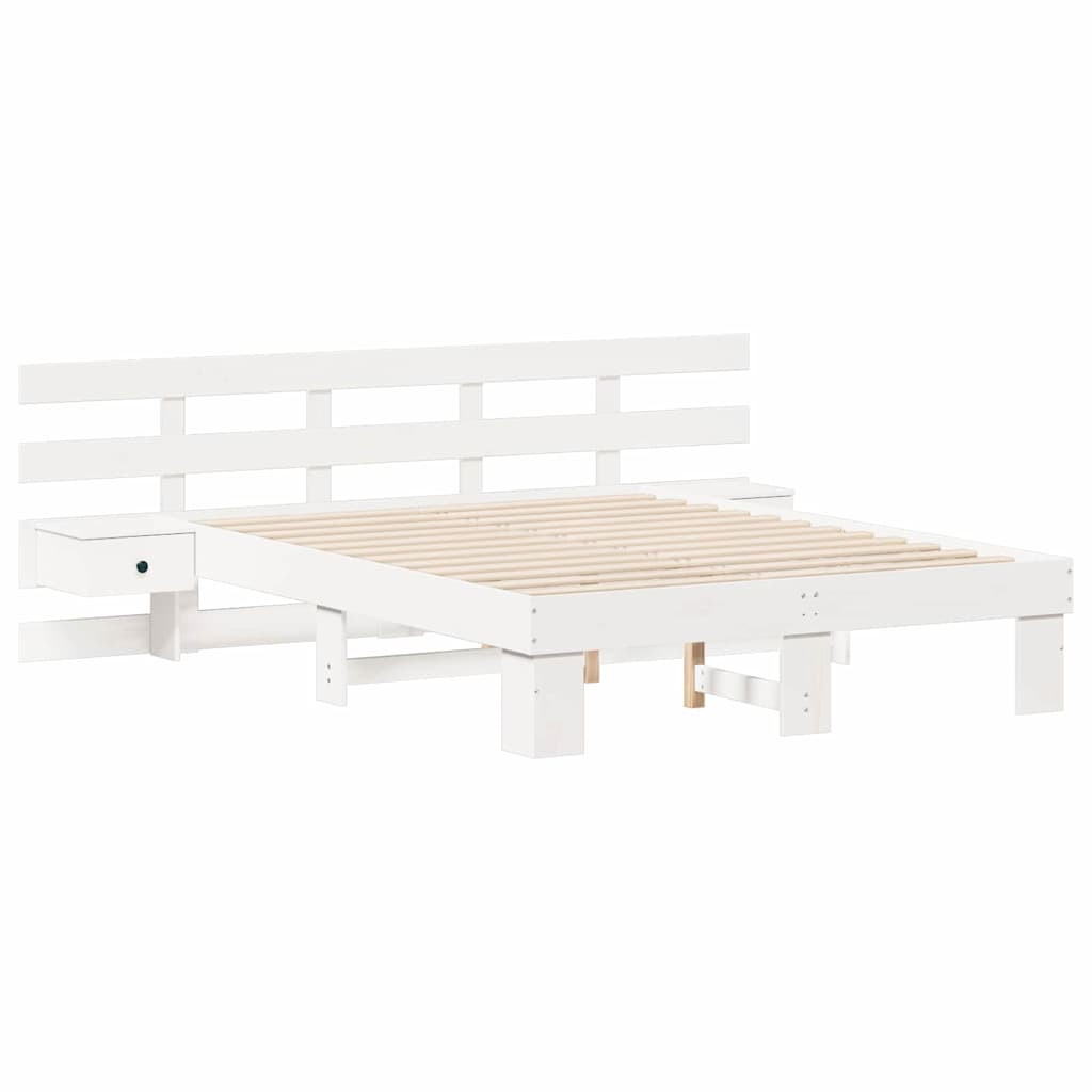 Ágykeret fejtámlával Fehér 140 x 190 cm Tömör fenyőfa