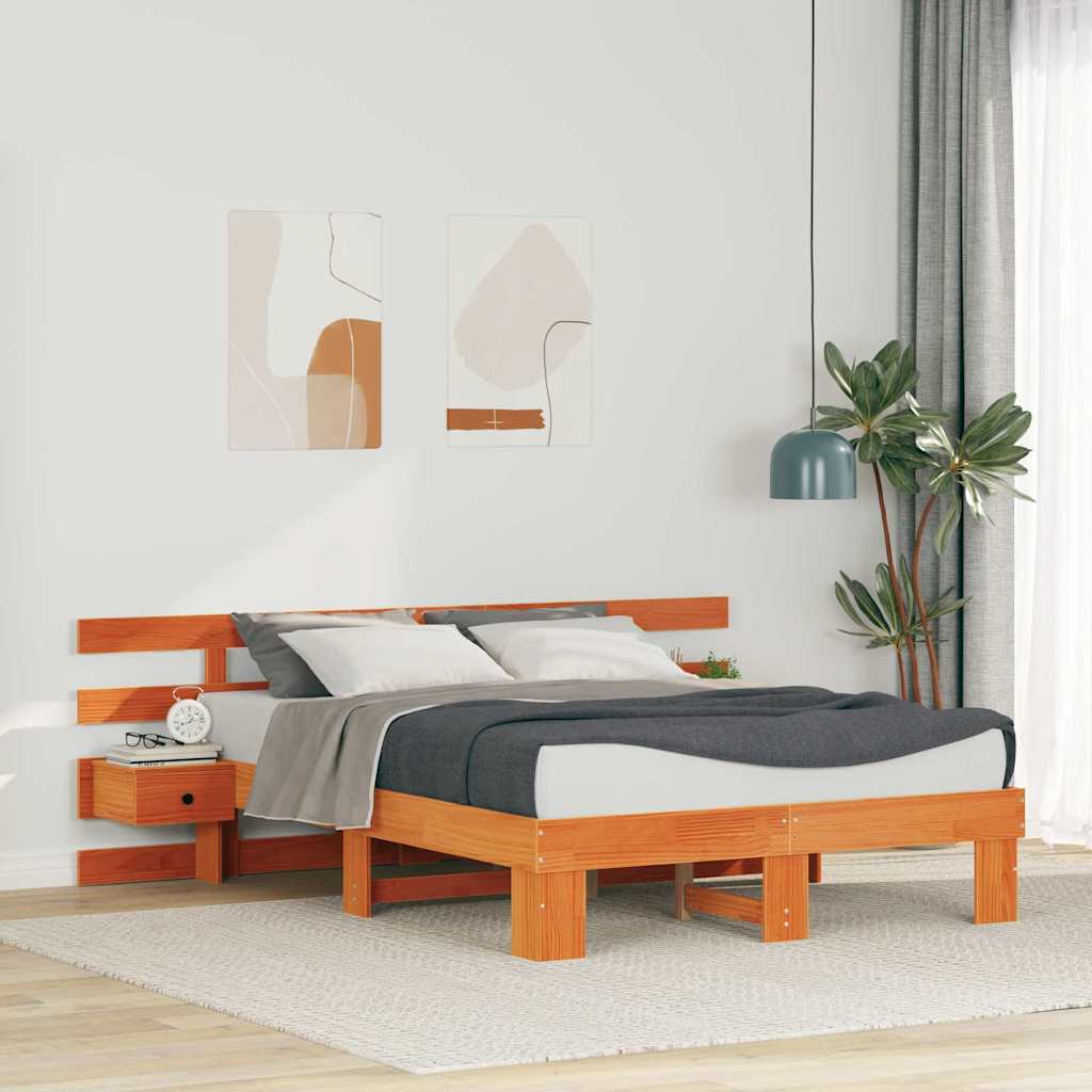 Ágykeret fejtámlával Barna 135 x 190 cm Tömör fenyőfa