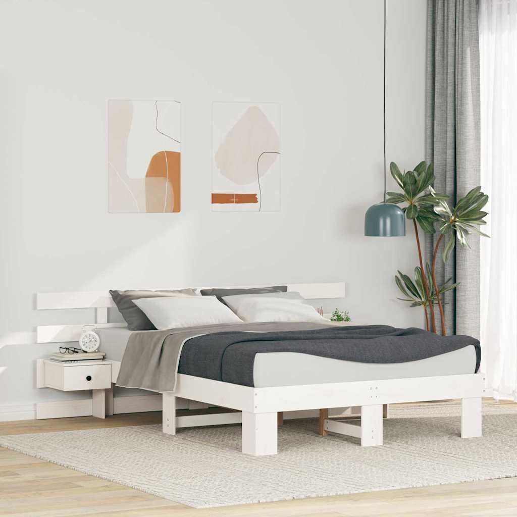 Ágykeret fejtámlával Fehér 120 x 190 cm Tömör fenyőfa