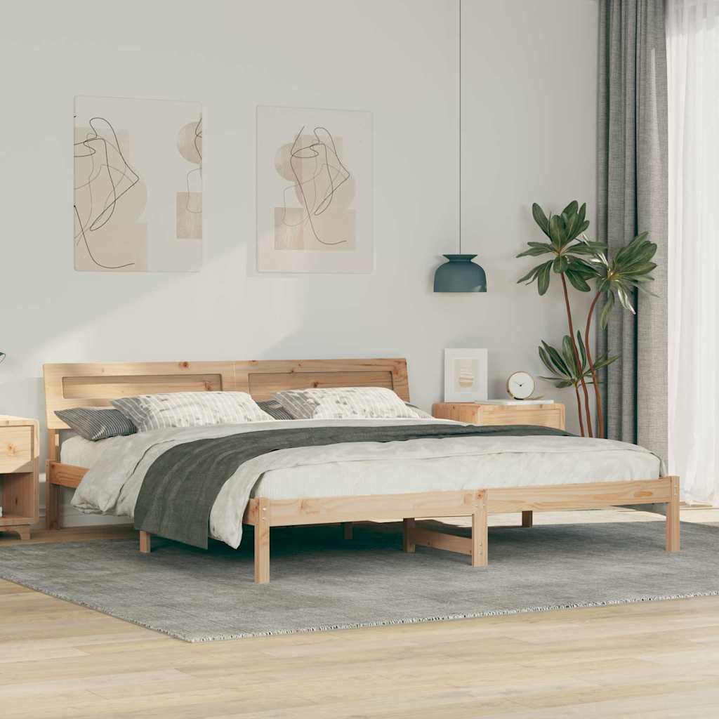 Ágykeret fejtámlával Barna 200 x 200 cm Tömör fenyőfa
