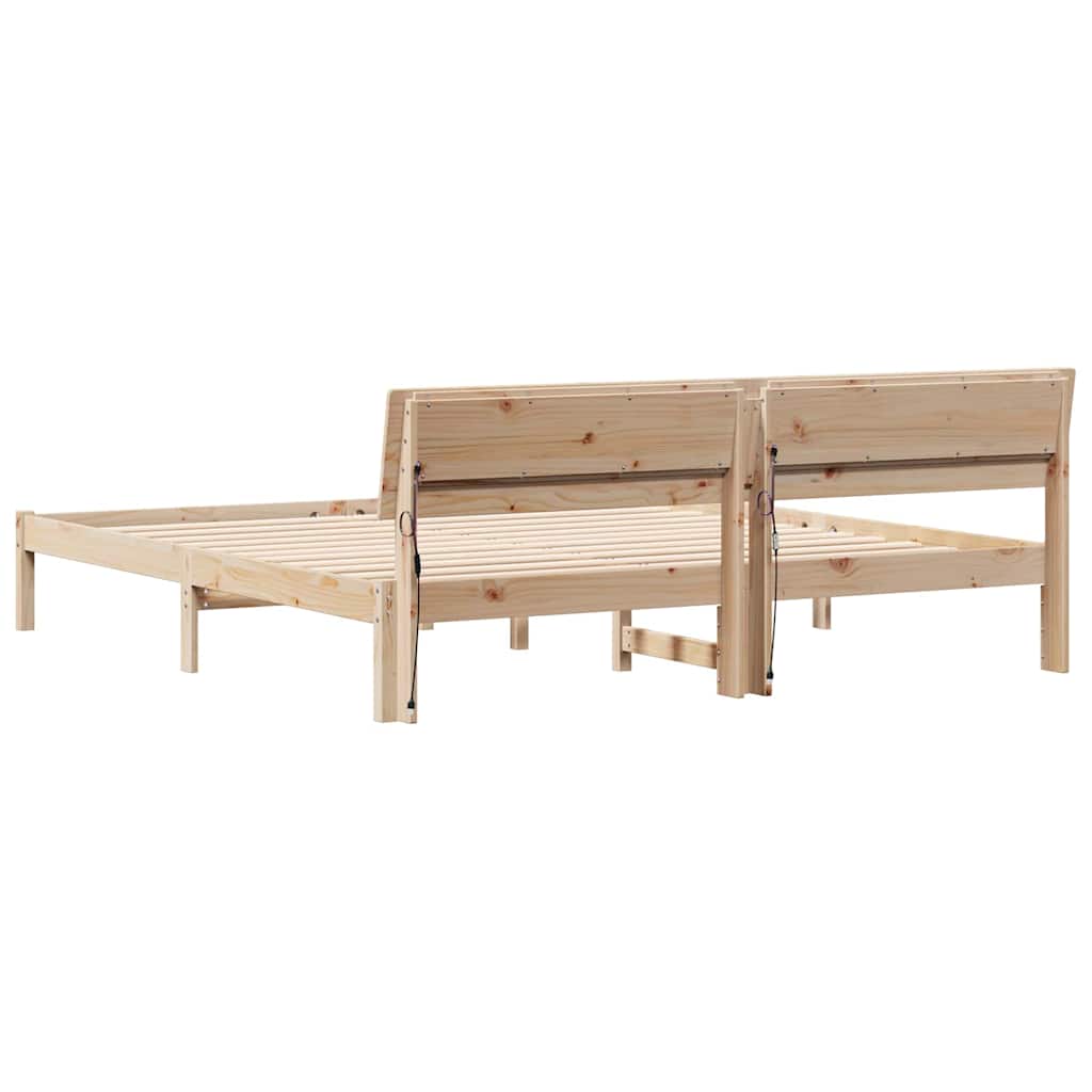 Ágykeret fejtámlával Barna 200 x 200 cm Tömör fenyőfa