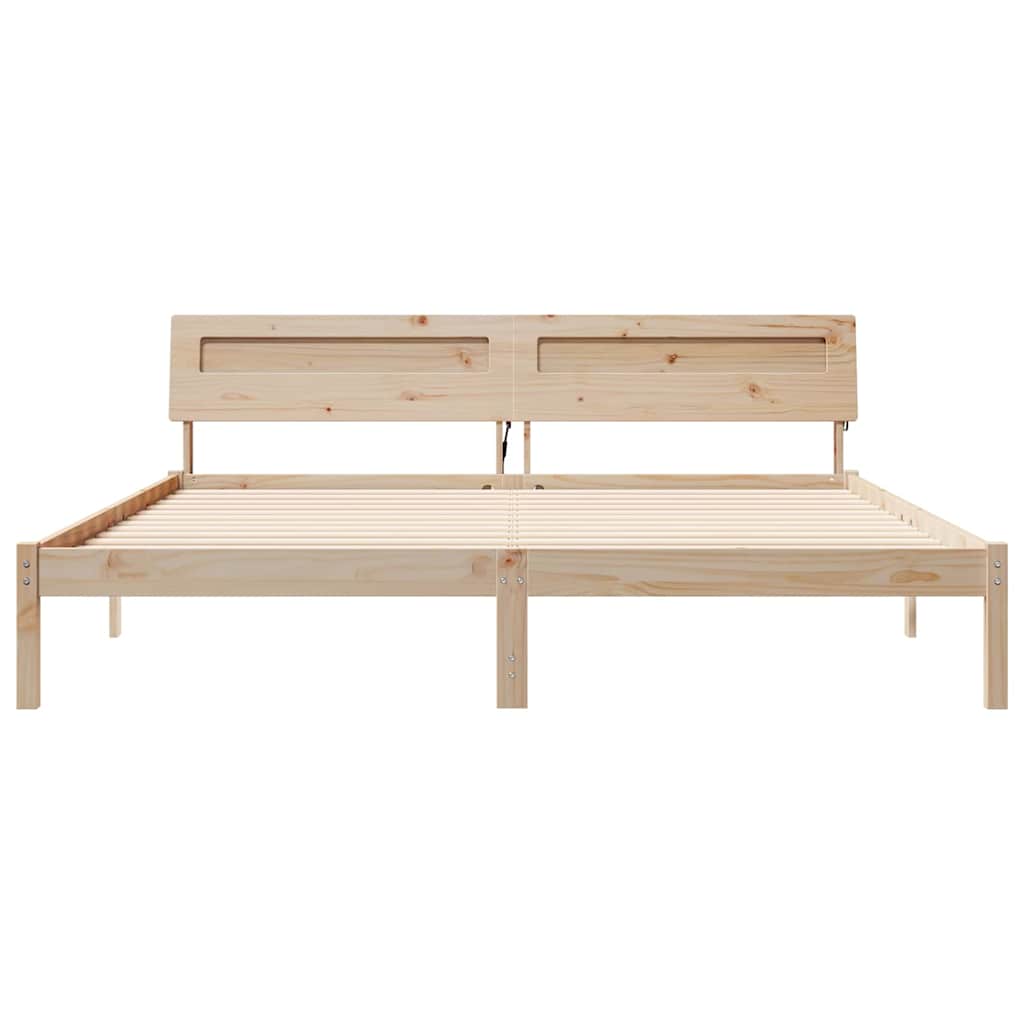 Ágykeret fejtámlával Barna 200 x 200 cm Tömör fenyőfa