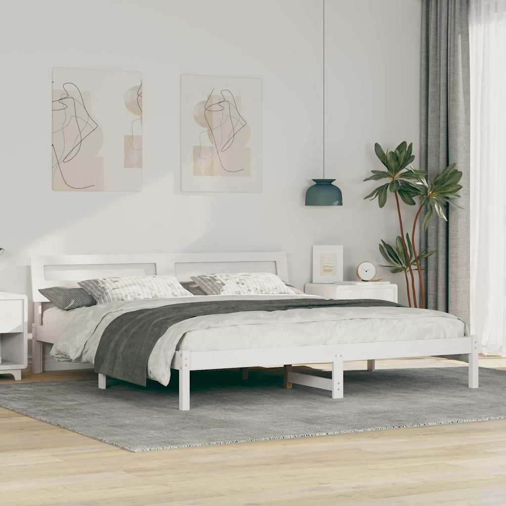 Ágykeret fejtámlával Fehér 200 x 200 cm Tömör fenyőfa