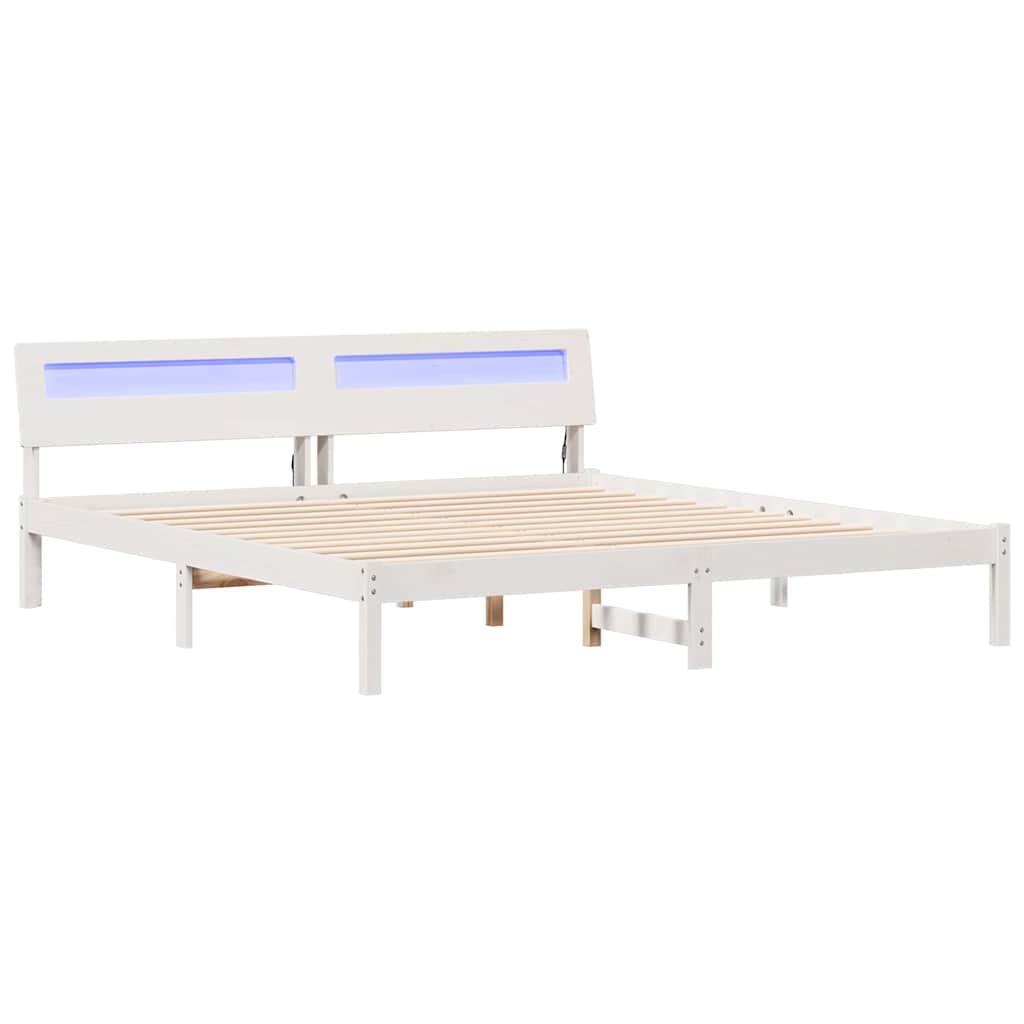 Ágykeret fejtámlával Fehér 200 x 200 cm Tömör fenyőfa