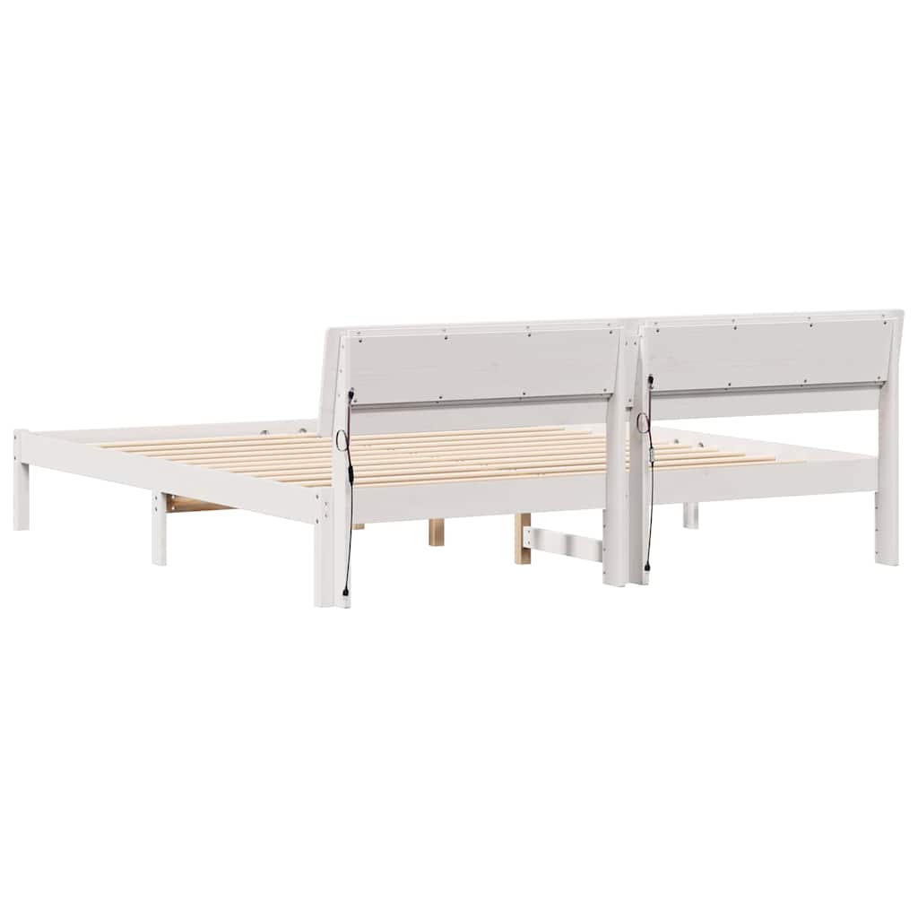 Ágykeret fejtámlával Fehér 200 x 200 cm Tömör fenyőfa