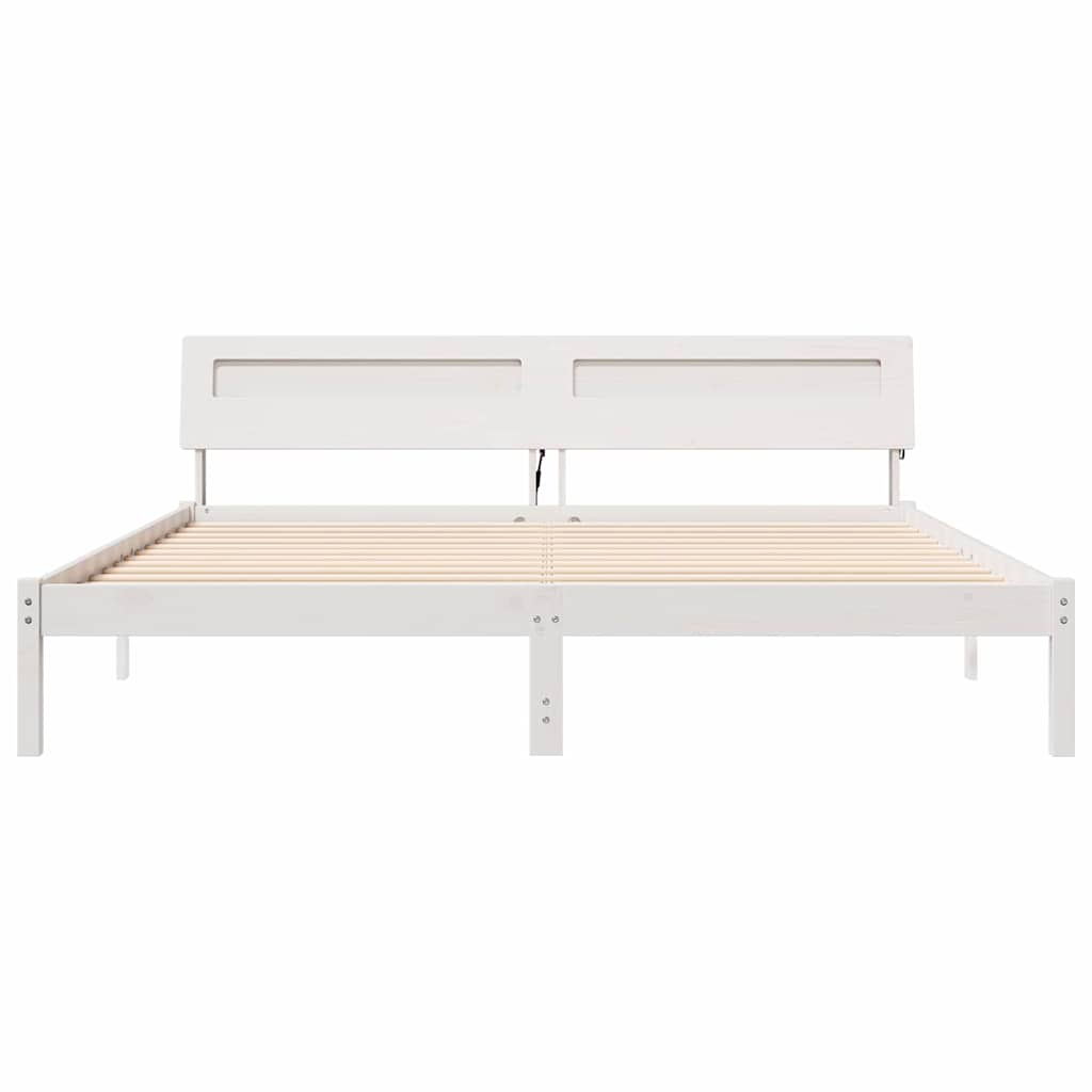 Ágykeret fejtámlával Fehér 200 x 200 cm Tömör fenyőfa
