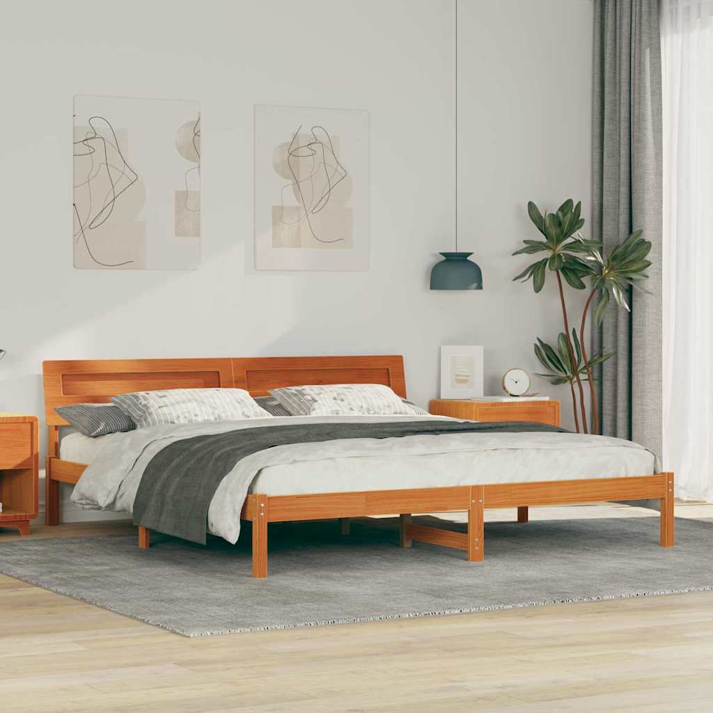 Ágykeret fejtámlával Barna 200 x 200 cm Tömör fenyőfa