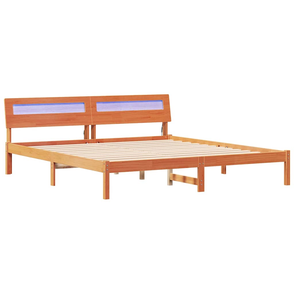 Ágykeret fejtámlával Barna 200 x 200 cm Tömör fenyőfa
