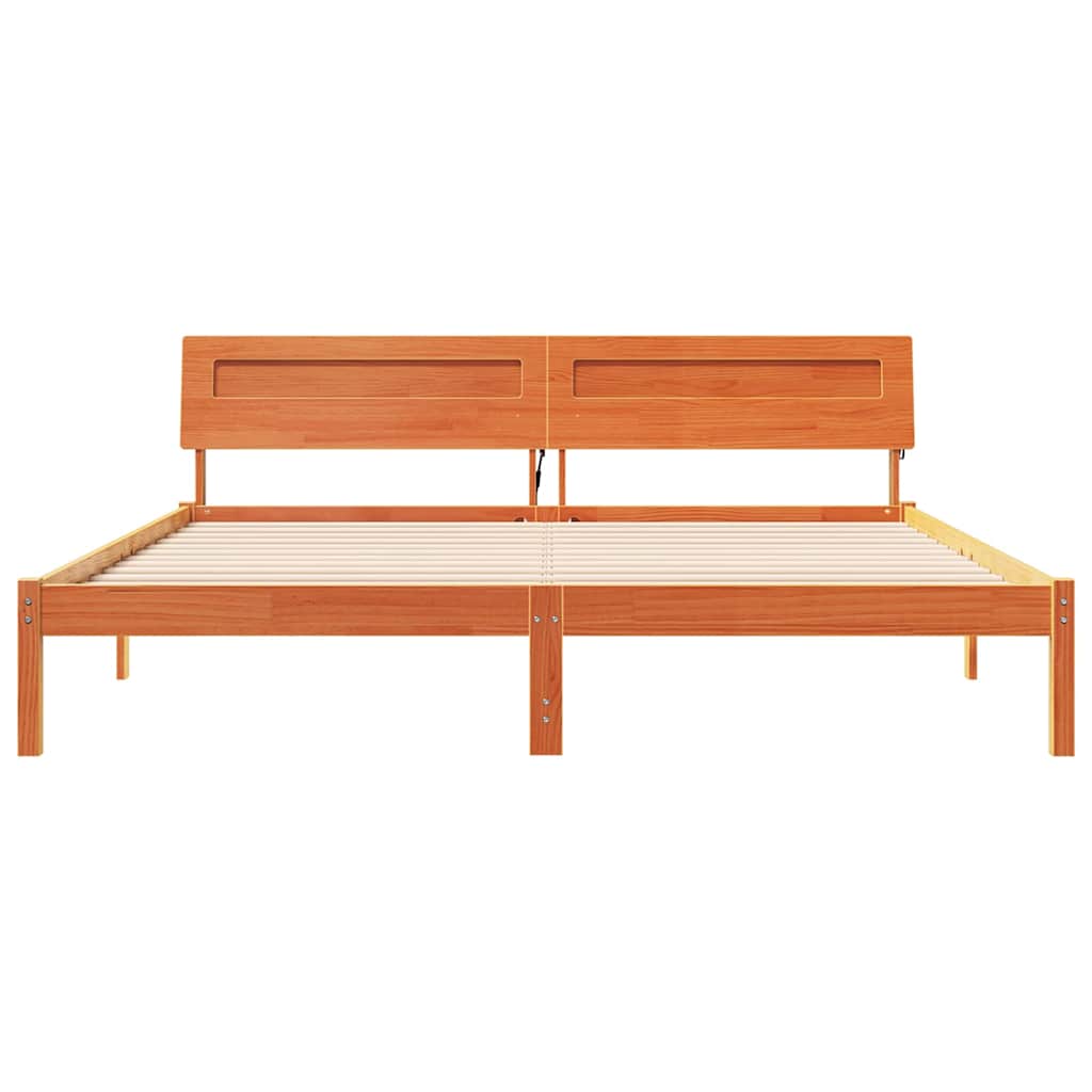Ágykeret fejtámlával Barna 200 x 200 cm Tömör fenyőfa