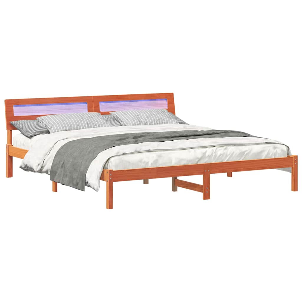 Ágykeret fejtámlával Barna 200 x 200 cm Tömör fenyőfa