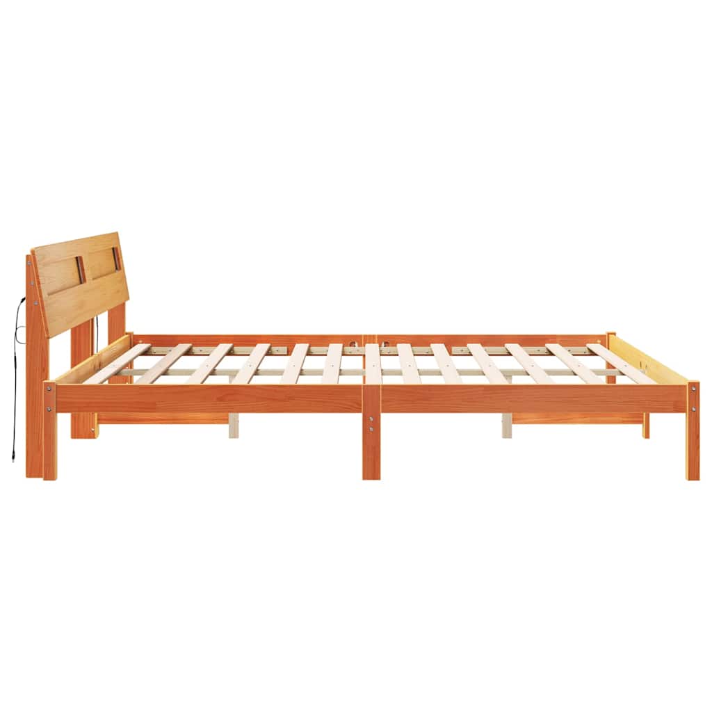 Ágykeret fejtámlával Barna 200 x 200 cm Tömör fenyőfa