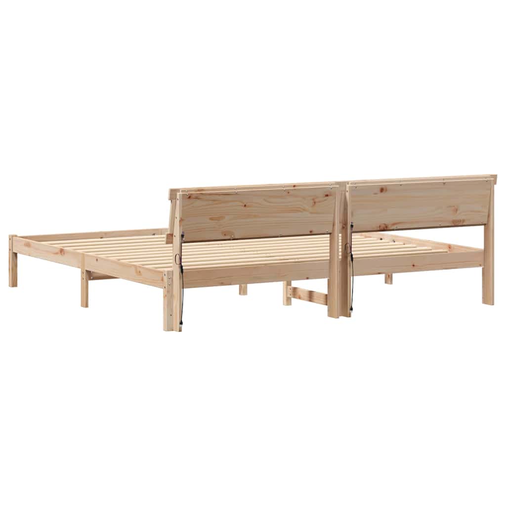 Ágykeret LED -es lámpákkal Barna 200 x 200 cm Tömör fenyőfa