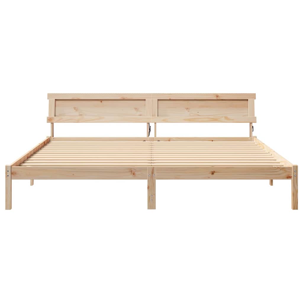 Ágykeret LED -es lámpákkal Barna 200 x 200 cm Tömör fenyőfa