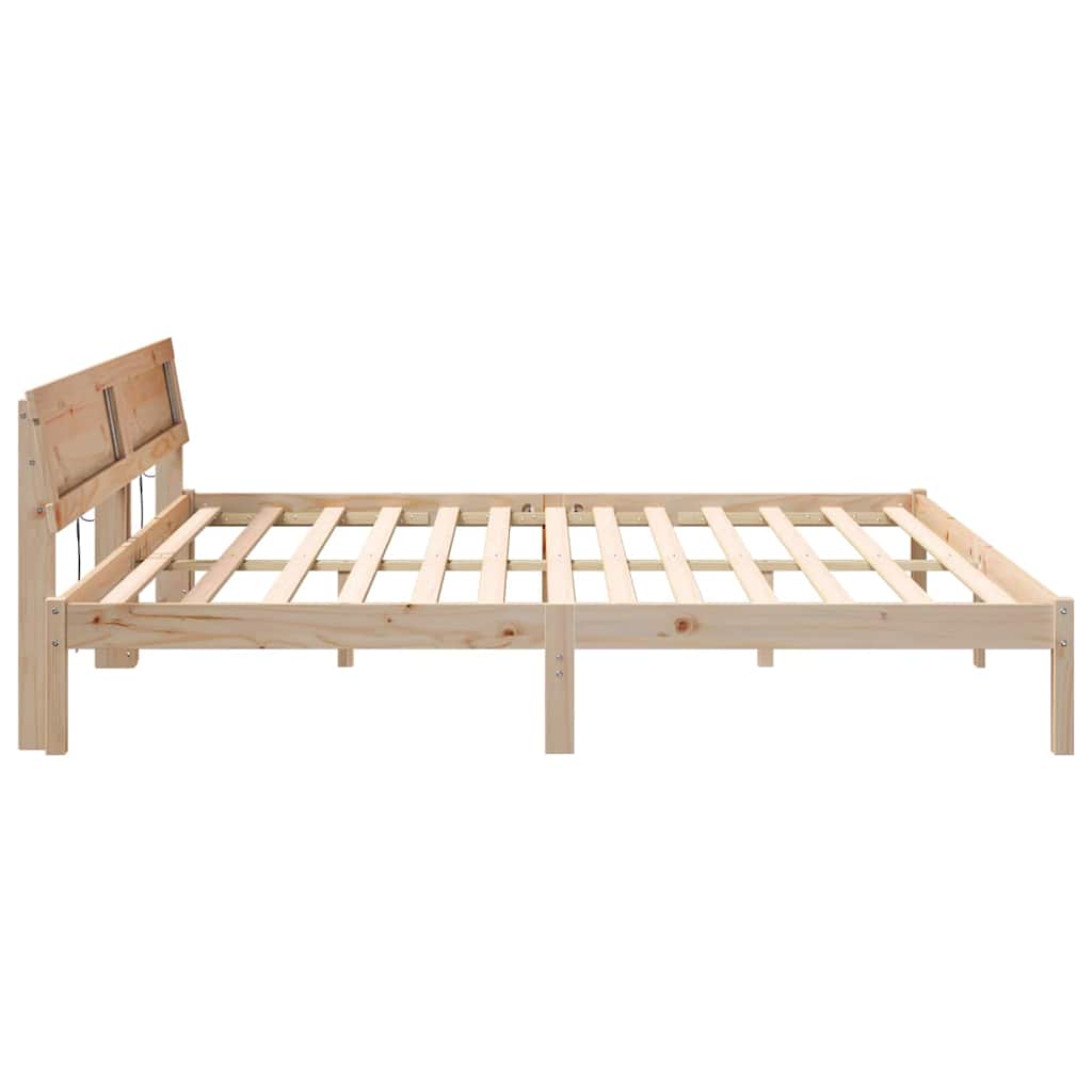 Ágykeret LED -es lámpákkal Barna 200 x 200 cm Tömör fenyőfa