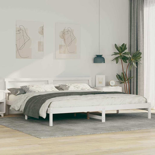 Ágykeret fejtámlával Fehér 200 x 200 cm Tömör fenyőfa