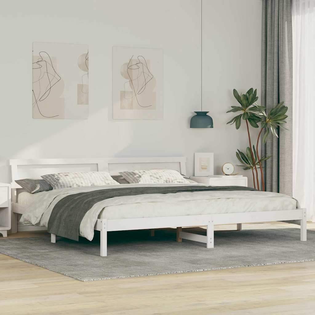 Ágykeret fejtámlával Fehér 200 x 200 cm Tömör fenyőfa