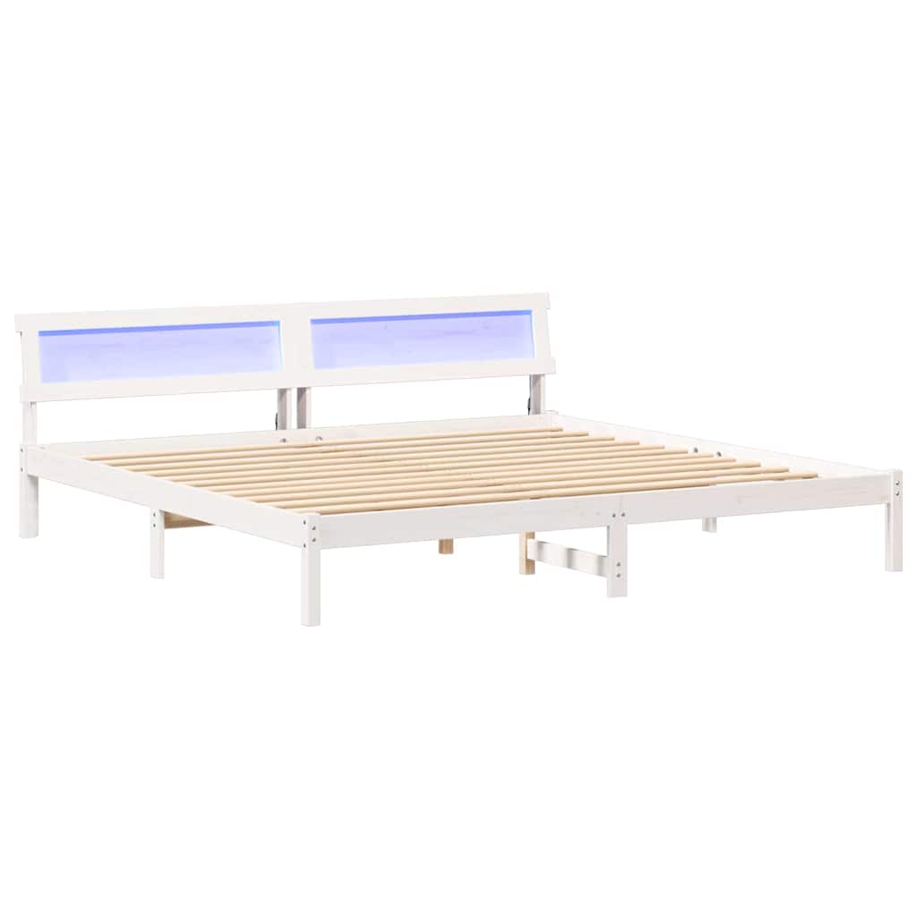 Ágykeret fejtámlával Fehér 200 x 200 cm Tömör fenyőfa