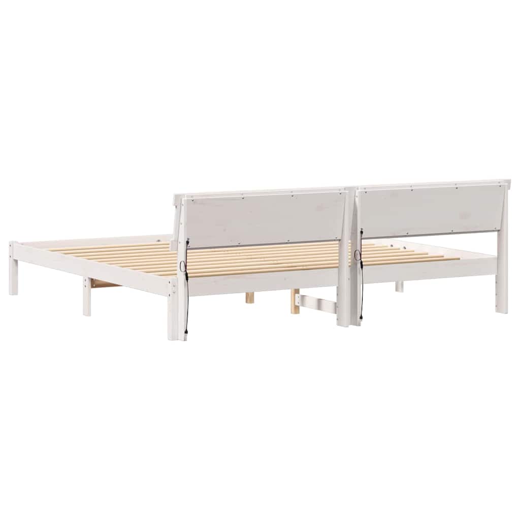 Ágykeret fejtámlával Fehér 200 x 200 cm Tömör fenyőfa