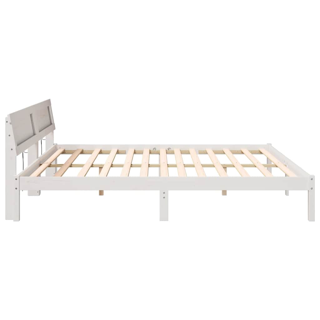 Ágykeret fejtámlával Fehér 200 x 200 cm Tömör fenyőfa