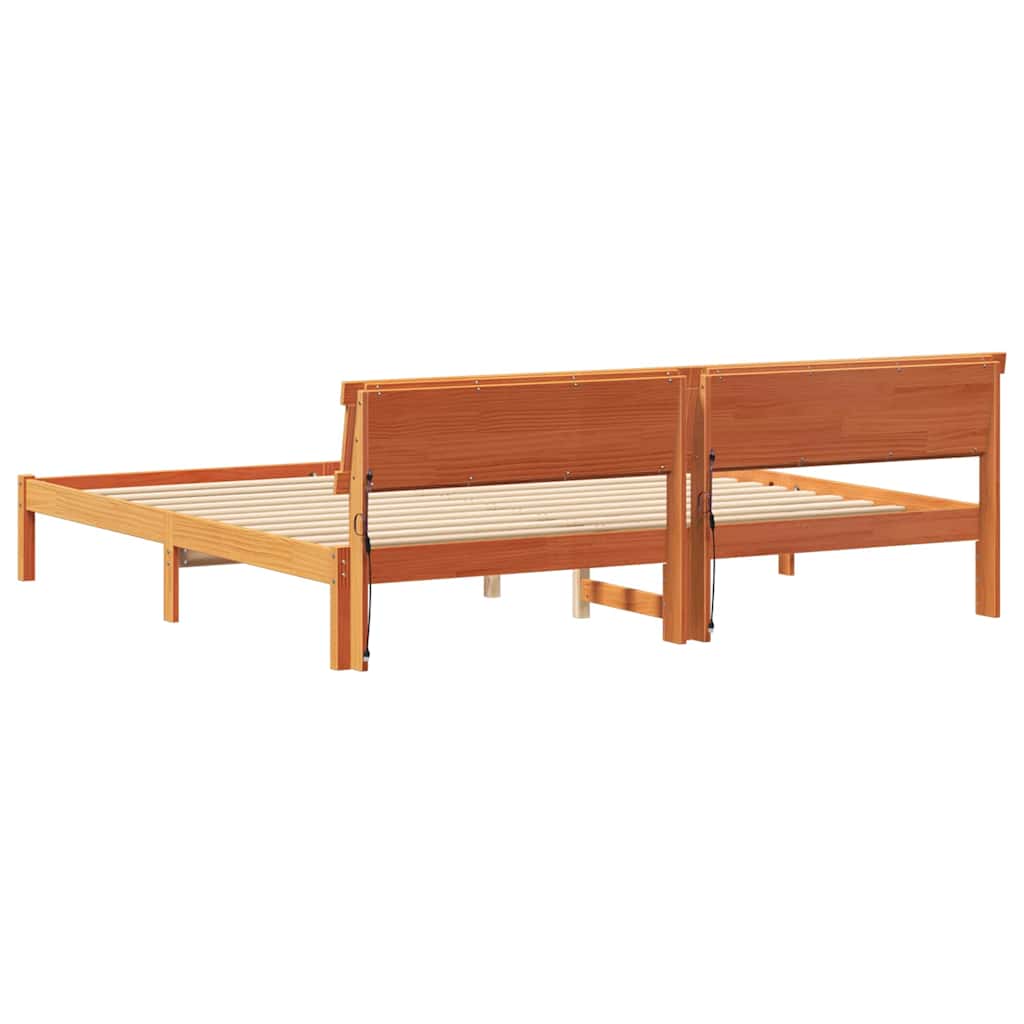 Ágykeret fejtámlával Faggyú barna 200 x 200 cm Tömör fenyőfa