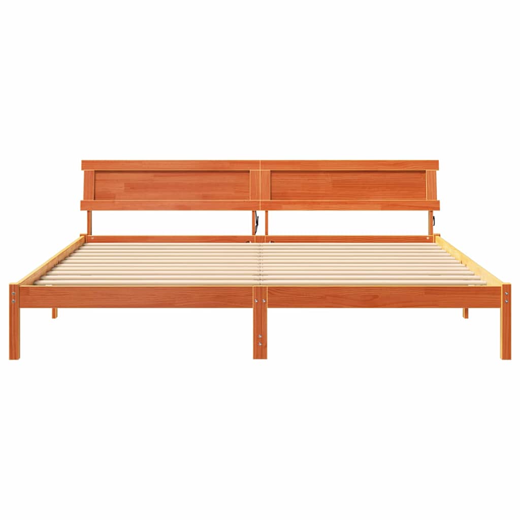 Ágykeret fejtámlával Faggyú barna 200 x 200 cm Tömör fenyőfa