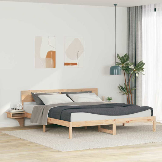 Ágykeret fejtámlával Barna 200 x 200 cm Tömör fenyőfa