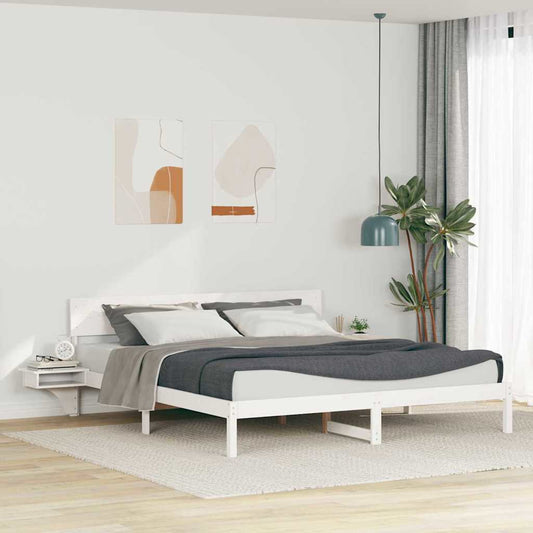 Ágykeret fejtámlával Fehér 200 x 200 cm Tömör fenyőfa