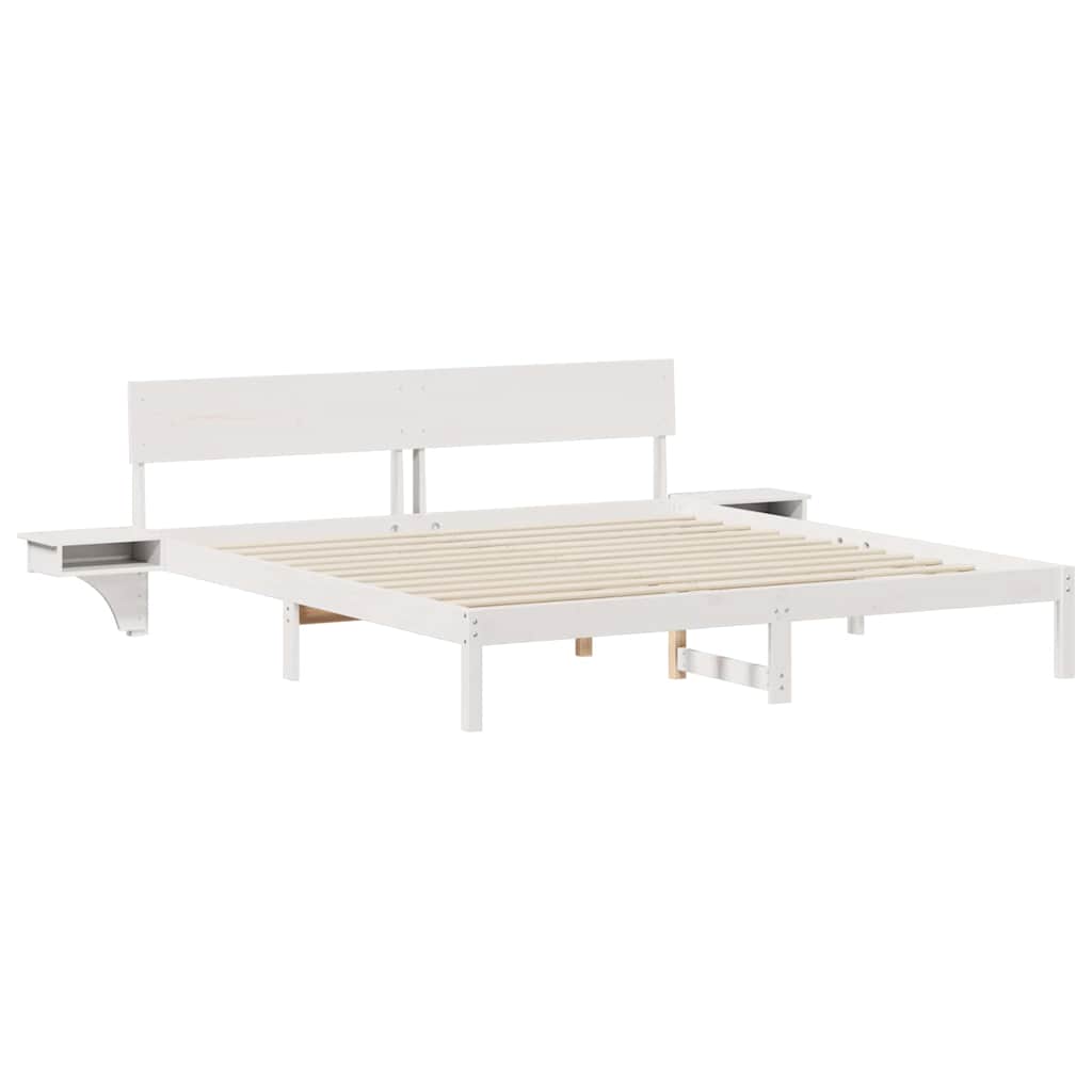 Ágykeret fejtámlával Fehér 200 x 200 cm Tömör fenyőfa