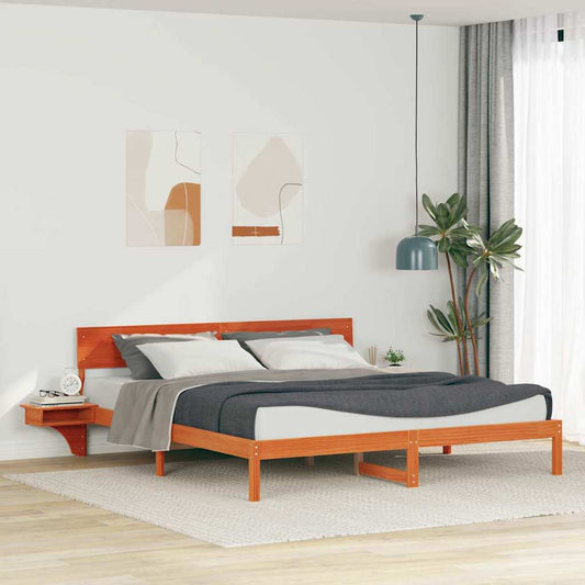 Ágykeret fejtámlával Faggyú barna 200 x 200 cm Tömör fenyőfa