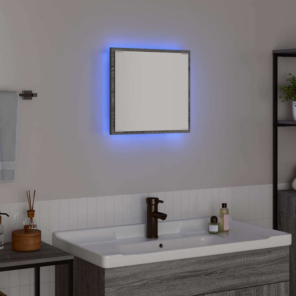 LED Fürdőszoba Tükör Szürke Sonoma 40 x 37 x 8.5 cm Szerelt Fa