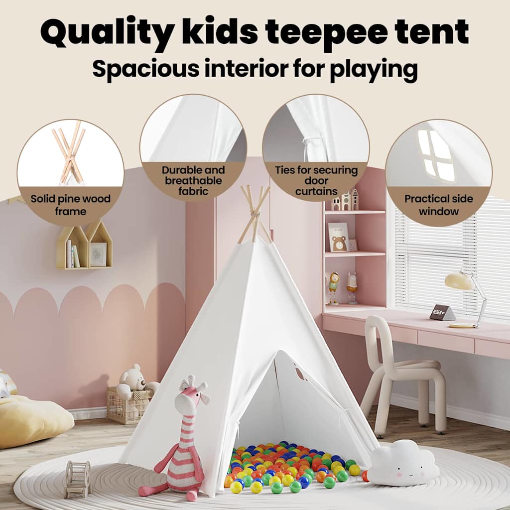 Teepee sátor Fehér 120 x 120 x 150 cm Textil és Műanyag