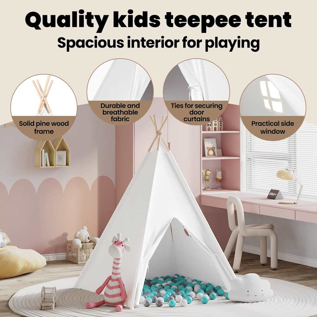 Teepee sátor Fehér 120 x 120 x 150 cm Textil és Műanyag