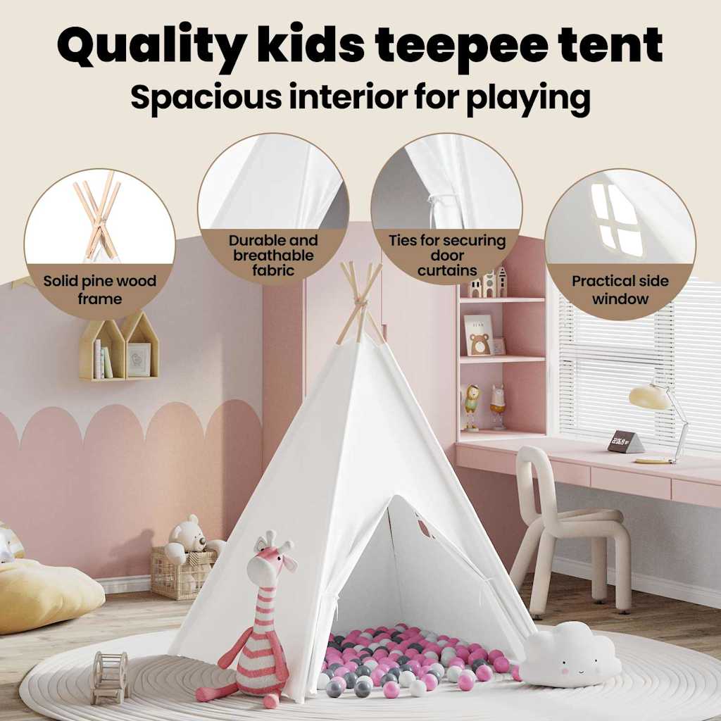 Teepee sátor Fehér 120 x 120 x 150 cm Textil és Műanyag