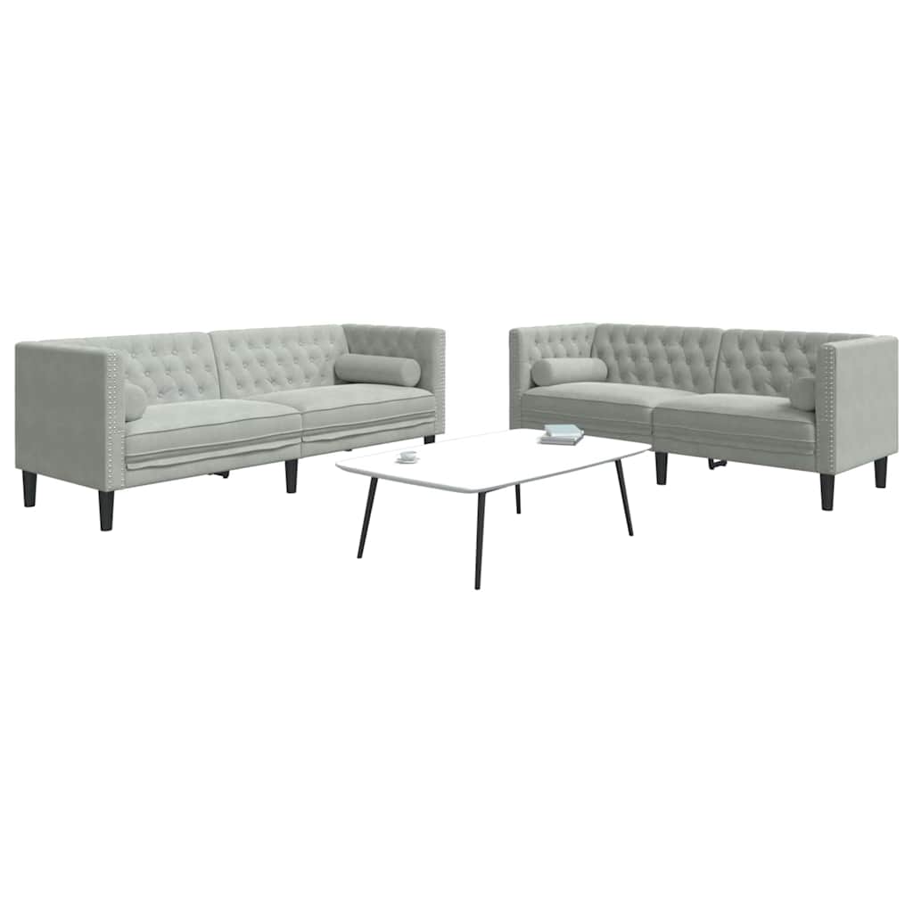 Nappali Kanapé 2 pcs Világosszürke 194 x 74,5 x 70,5 cm Bársony