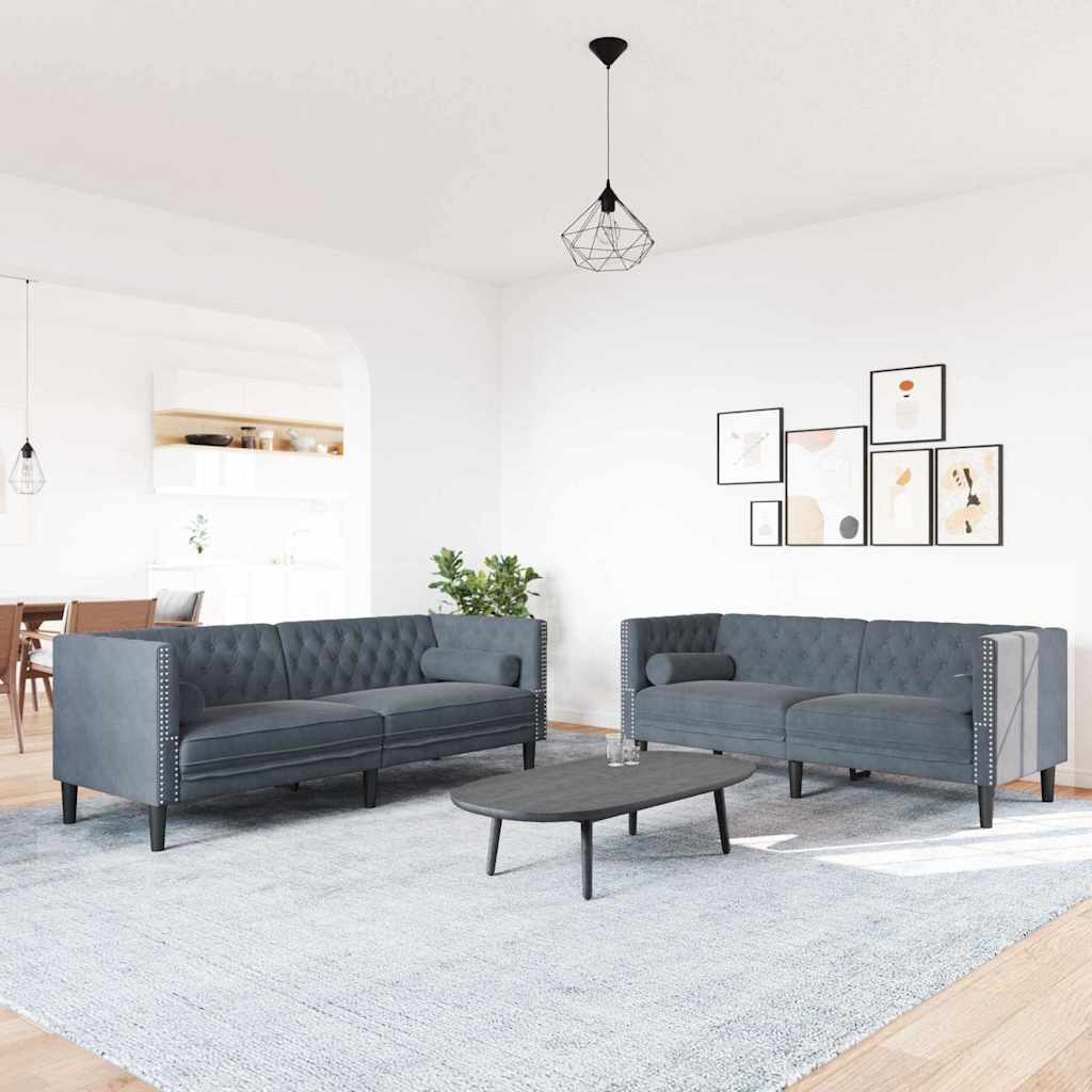 Nappali Kanapé 2 pcs Sötétszürke 194 x 74,5 x 70,5 cm Bársony