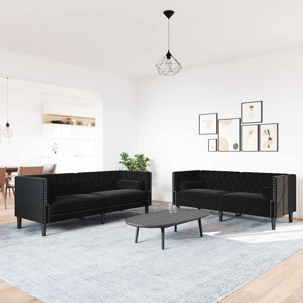 Nappali Kanapé 2 pcs Fekete 194 x 74,5 x 70,5 cm Bársony