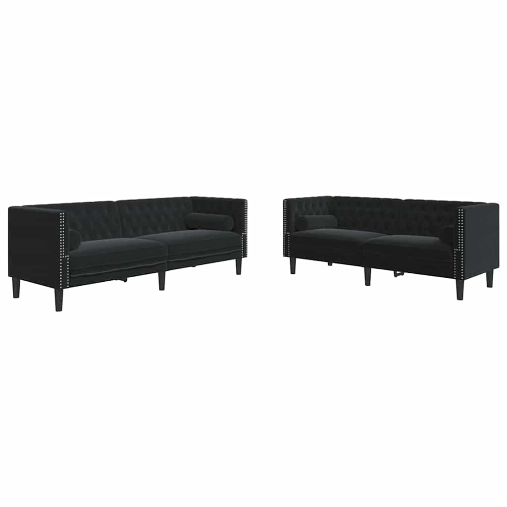 Nappali Kanapé 2 pcs Fekete 194 x 74,5 x 70,5 cm Bársony