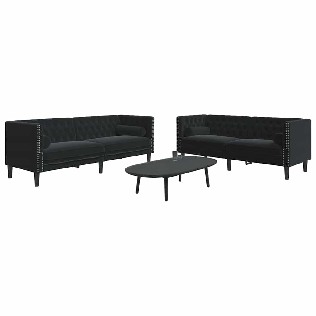 Nappali Kanapé 2 pcs Fekete 194 x 74,5 x 70,5 cm Bársony