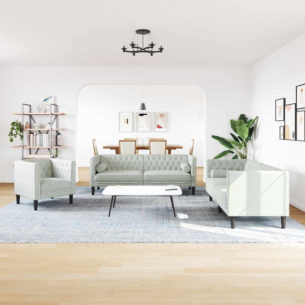 Nappali Kanapé 3 pcs Világosszürke 194 x 74,5 x 70,5 cm Bársony