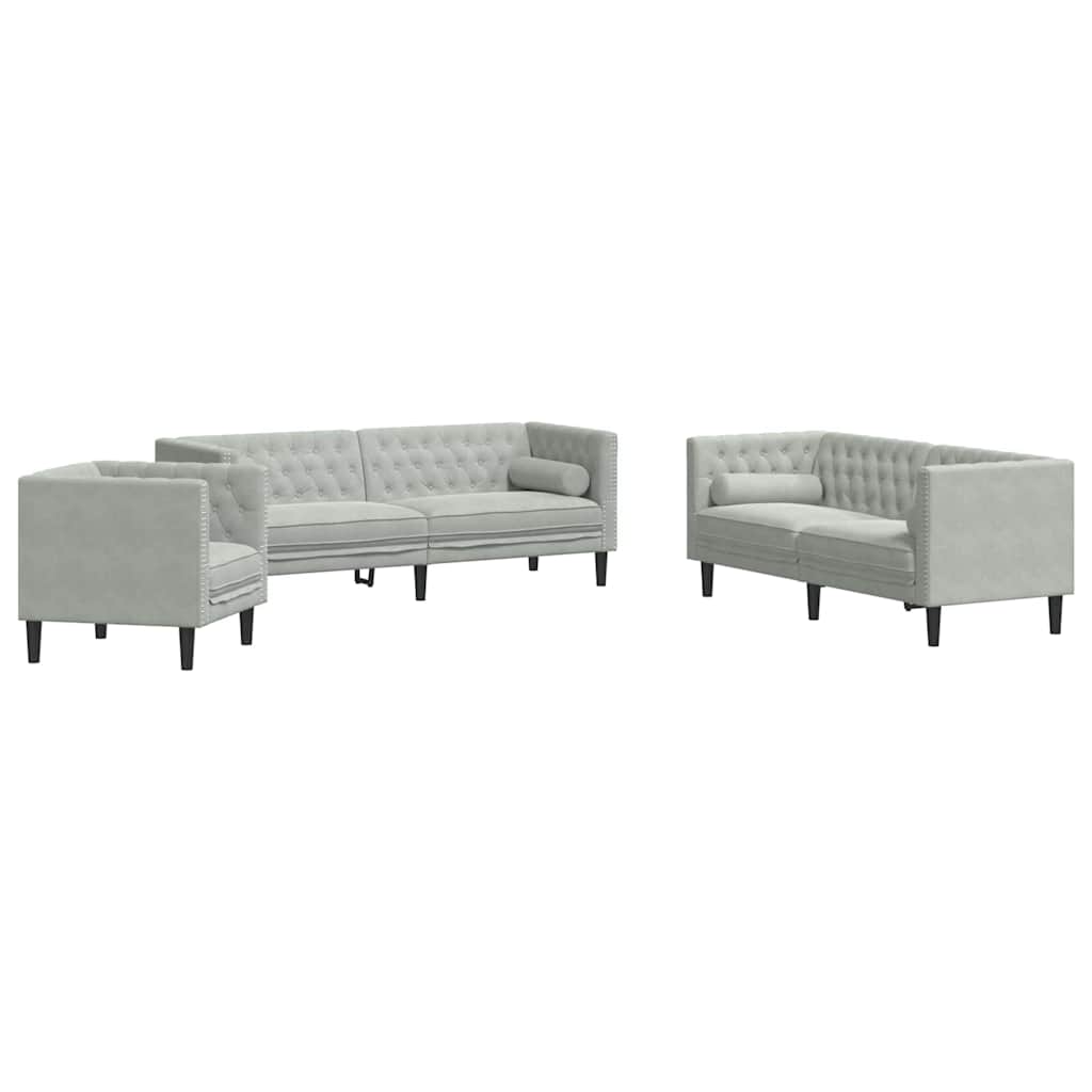 Nappali Kanapé 3 pcs Világosszürke 194 x 74,5 x 70,5 cm Bársony