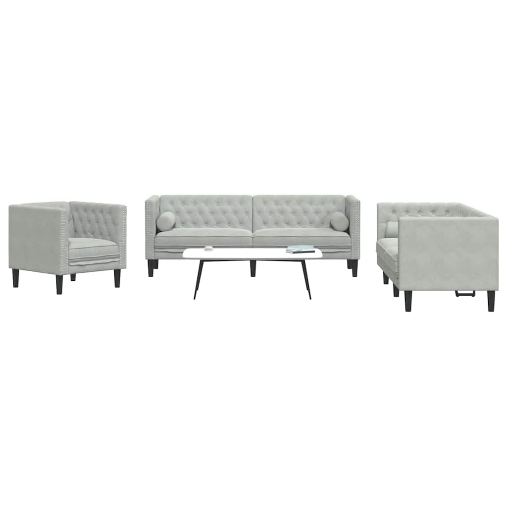 Nappali Kanapé 3 pcs Világosszürke 194 x 74,5 x 70,5 cm Bársony