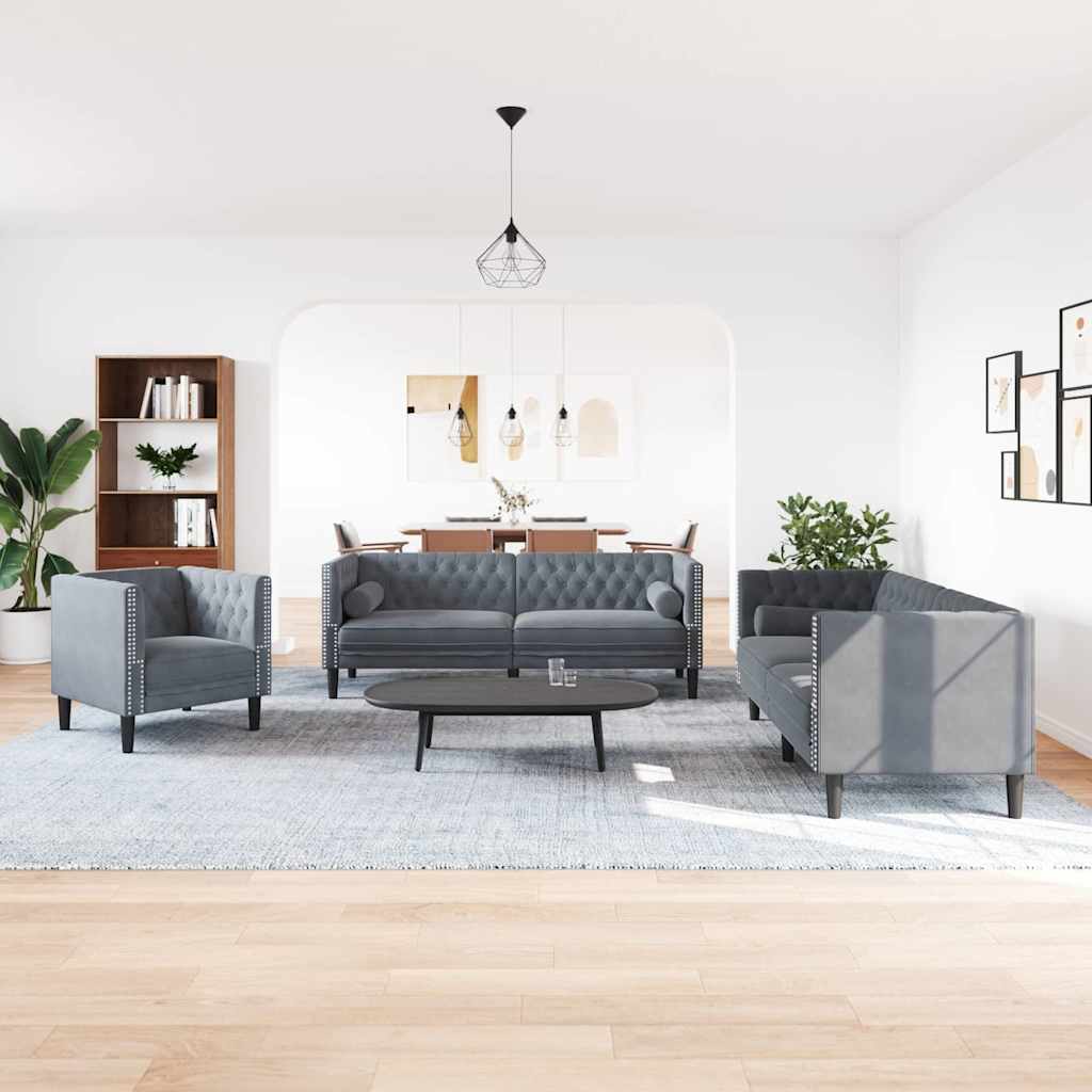 Nappali Kanapé 3 pcs Sötétszürke 194 x 74,5 x 70,5 cm Bársony