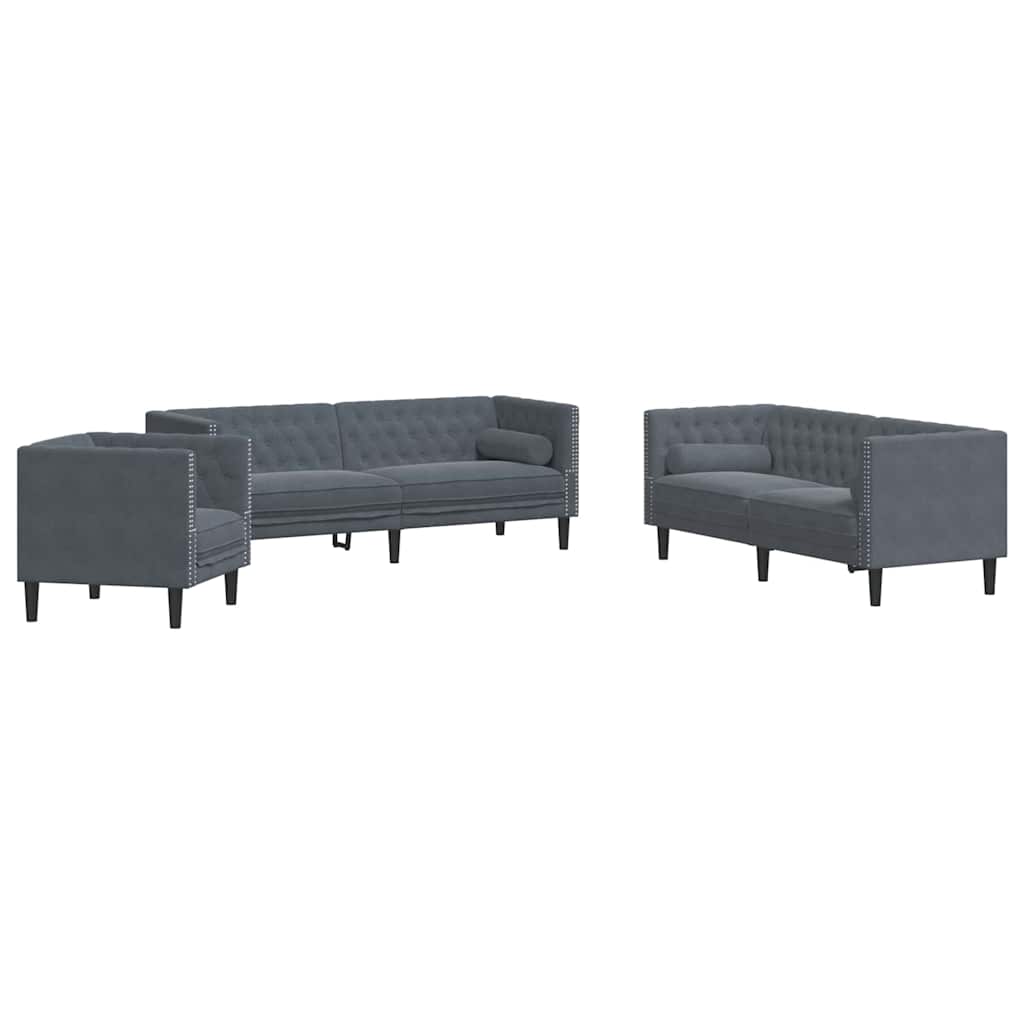 Nappali Kanapé 3 pcs Sötétszürke 194 x 74,5 x 70,5 cm Bársony