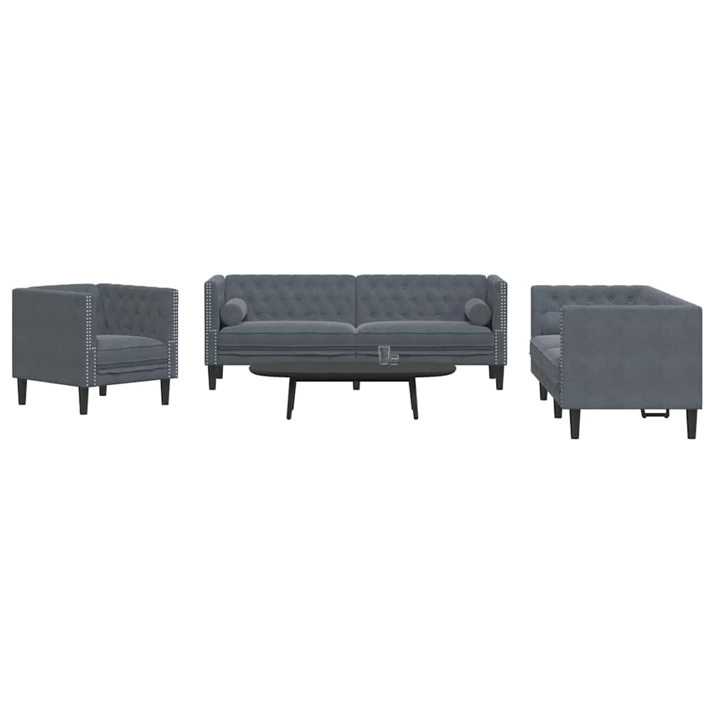 Nappali Kanapé 3 pcs Sötétszürke 194 x 74,5 x 70,5 cm Bársony