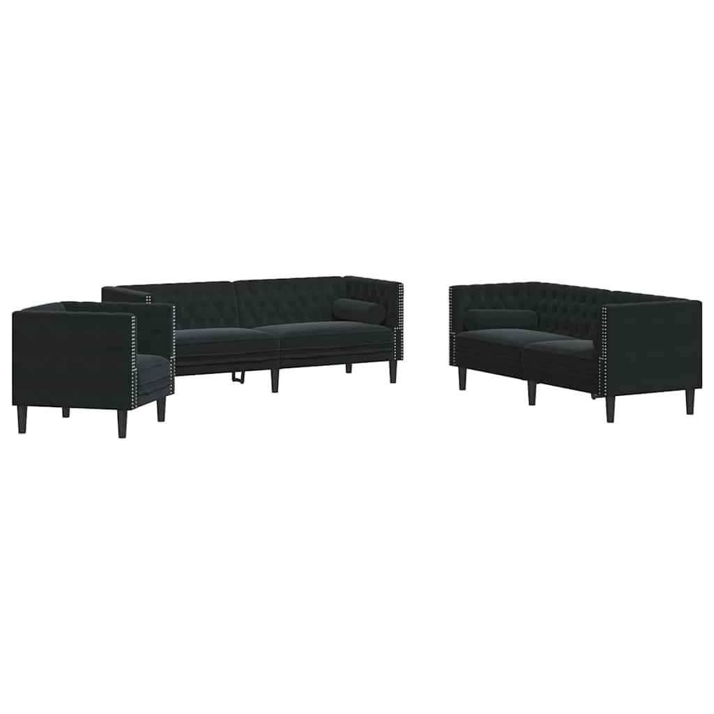 Nappali Kanapé 3 pcs Fekete 194 x 74,5 x 70,5 cm Bársony