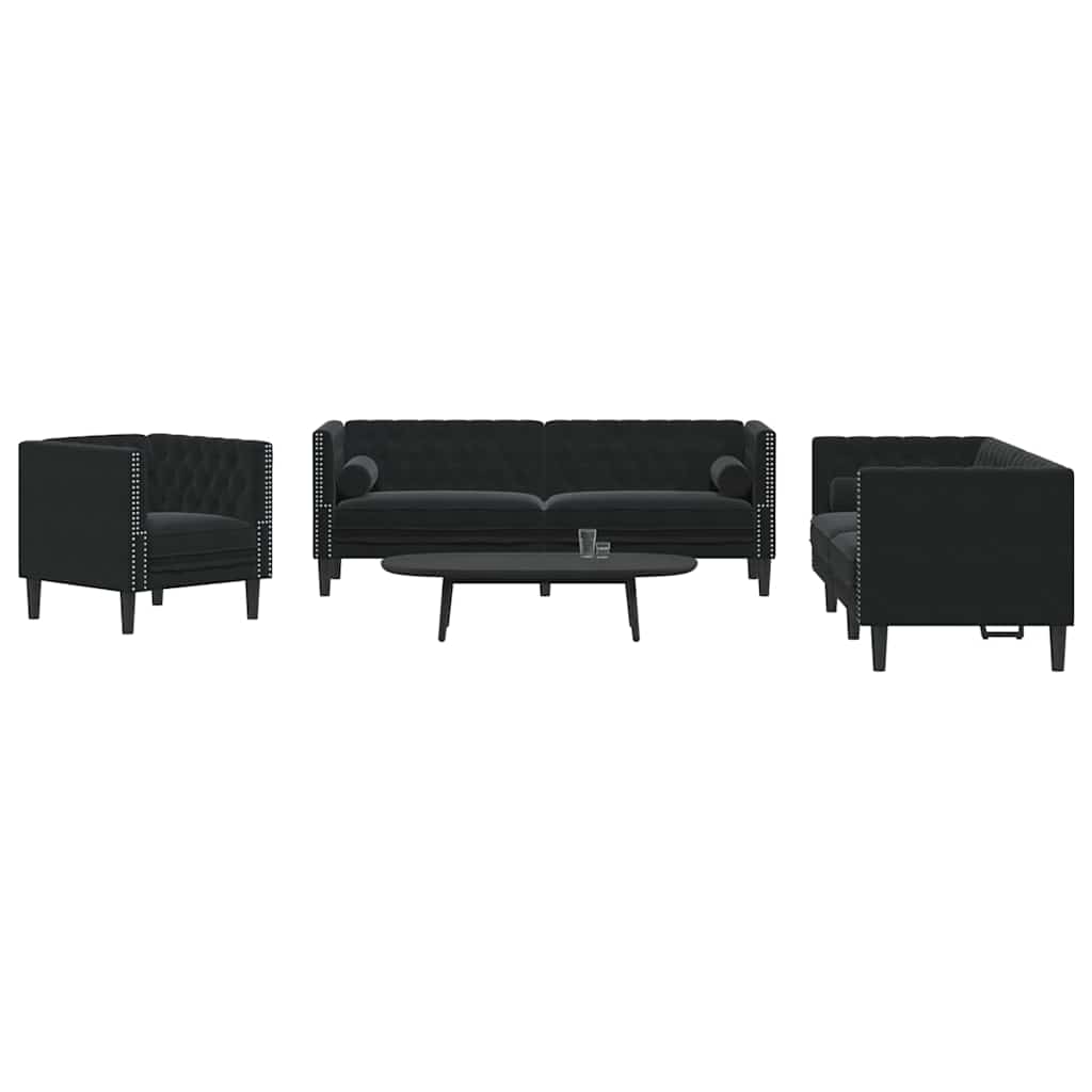 Nappali Kanapé 3 pcs Fekete 194 x 74,5 x 70,5 cm Bársony