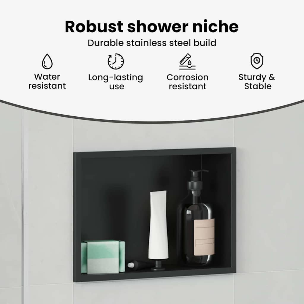Zuhany Niche Fekete 30 x 20 x 9,5 cm Rozsdamentes acél