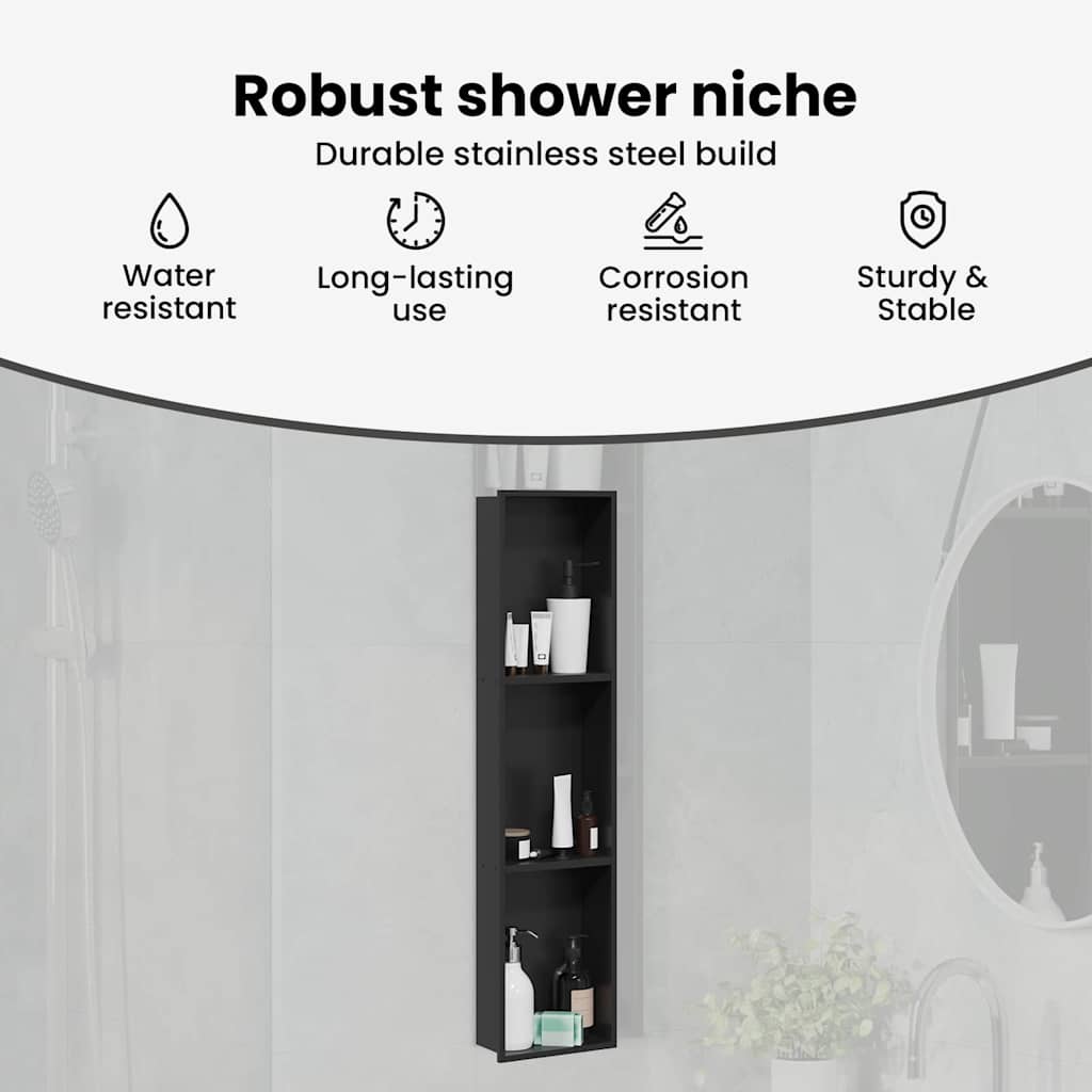 Zuhany Niche Fekete 90 x 20 x 9,5 cm Rozsdamentes acél