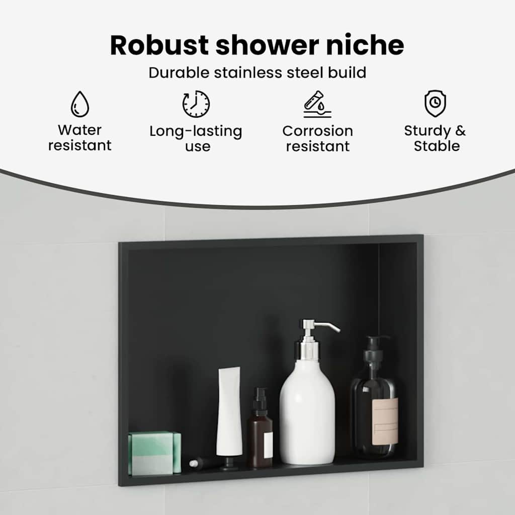 Zuhany Niche Fekete 45 x 30 x 9,5 cm Rozsdamentes acél